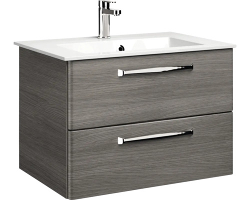 Waschtischunterschrank mit zwei Schubladen, Keramikwaschbecken und Armatur