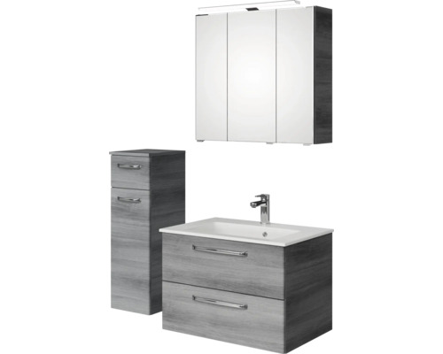 Badmöbel-Set Pelipal Kumba BxHxT 107 x 200 x 50 cm Frontfarbe graphit struktur quer 4-teilig mit Mineralguss-Waschtisch und Unterschrank 99.770126191 Badezimmerset mit Waschtisch, Waschbecken, Spiegelschrank und Hochschrank
