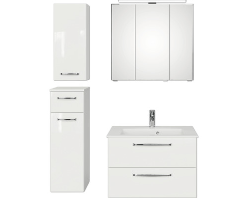 Badezimmerset mit Waschtischunterschrank, Spiegelschrank und Hochschränken