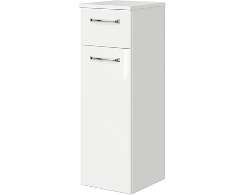 Weißer Bad-Hochschrank mit zwei Schubladen und Griffen