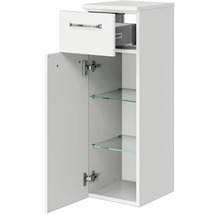 Weißer Badschrank mit Schublade und Glasböden