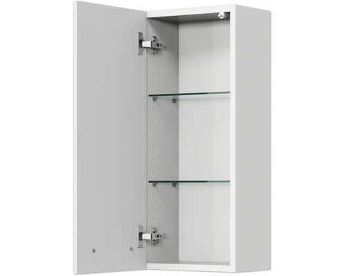 Offener Badezimmerschrank mit zwei Glasböden