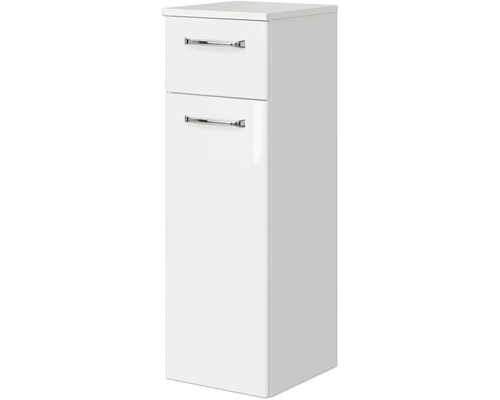 Weißer Badschrank mit zwei Schubladen und Metallgriffen