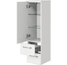 Hochschrank mit Tür, zwei Schubladen und zwei Glasböden für Badezimmer