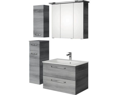 Badmöbel-Set Pelipal Kumba BxHxT 107 x 200 x 50 cm Frontfarbe graphit struktur quer 5-teilig und mehr mit Mineralguss-Waschtisch, Unterschrank und Wandschrank 99.770125194 Badezimmerset mit Waschtisch, Spiegelschrank und Hochschrank