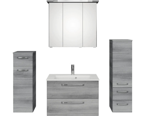 Badezimmer-Set mit Waschtischunterschrank, Waschbecken, Spiegelschrank und Hochschränken