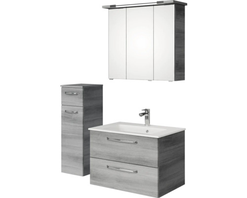 Badmöbel-Set Pelipal Kumba BxHxT 107 x 200 x 50 cm Frontfarbe graphit struktur quer 4-teilig mit Mineralguss-Waschtisch und Unterschrank 99.770125191 Badezimmermöbelset mit Waschtisch, Waschbecken, Spiegelschrank und Hochschrank