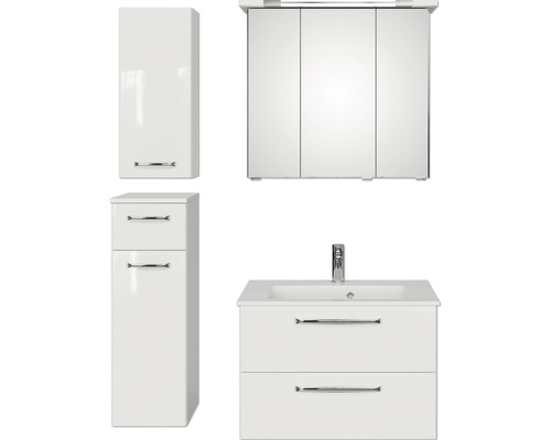 Badezimmermöbelset mit Spiegelschrank, Waschbeckenunterschrank und Hochschrank