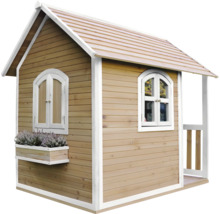 Spielhaus aus Holz mit Fenster und Blumenkasten