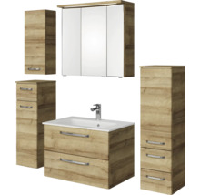 Badmöbel-Set Pelipal Kumba BxHxT 137 x 200 x 50 cm Frontfarbe eiche riviera 5-teilig mit Mineralguss-Waschtisch weiß, Midischrank, Unterschrank und Wandschrank 99.770121473