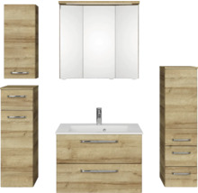 Badmöbel-Set Pelipal Kumba BxHxT 137 x 200 x 50 cm Frontfarbe eiche riviera 5-teilig mit Mineralguss-Waschtisch weiß, Midischrank, Unterschrank und Wandschrank 99.770121473
