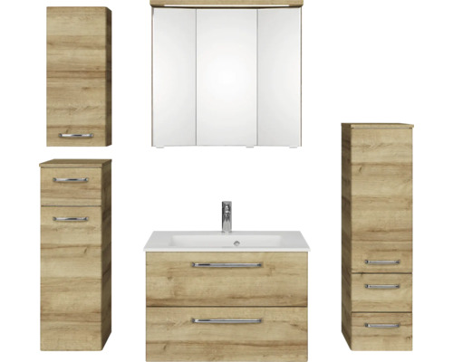 Badezimmer-Set mit Waschtischunterschrank, Spiegelschrank und Hochschränken