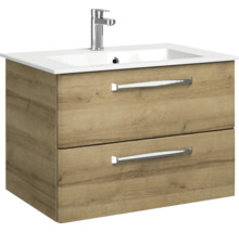 Badmöbel-Set Pelipal Kumba BxHxT 137 x 200 x 50 cm Frontfarbe eiche riviera 5-teilig mit Mineralguss-Waschtisch weiß, Midischrank, Unterschrank und Wandschrank 99.770121473