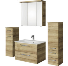 Badmöbel-Set Pelipal Kumba BxHxT 137 x 200 x 50 cm Frontfarbe eiche riviera Badmöbelset 5-teilig und mehr mit Waschtisch Mineralmarmor weiß und Mineralguss-Waschtisch Waschtischunterschrank Spiegelschrank mit LED-Beleuchtung Hochschrank Unterschrank-thumb-0