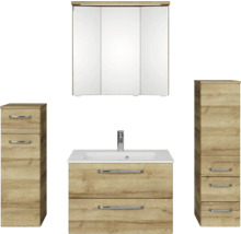 Badmöbel-Set Pelipal Kumba BxHxT 137 x 200 x 50 cm Frontfarbe eiche riviera Badmöbelset 5-teilig und mehr mit Waschtisch Mineralmarmor weiß und Mineralguss-Waschtisch Waschtischunterschrank Spiegelschrank mit LED-Beleuchtung Hochschrank Unterschrank-thumb-1