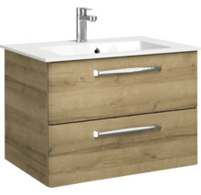 Badmöbel-Set Pelipal Kumba BxHxT 137 x 200 x 50 cm Frontfarbe eiche riviera Badmöbelset 5-teilig und mehr mit Waschtisch Mineralmarmor weiß und Mineralguss-Waschtisch Waschtischunterschrank Spiegelschrank mit LED-Beleuchtung Hochschrank Unterschrank-thumb-3