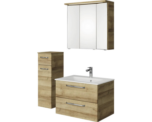 Badmöbel-Set Pelipal Kumba BxHxT 107 x 200 x 50 cm Frontfarbe eiche riviera 4-teilig mit Mineralguss-Waschtisch weiß und Unterschrank 99.770121471 Badezimmerset mit Waschtisch, Spiegelschrank und Hochschrank
