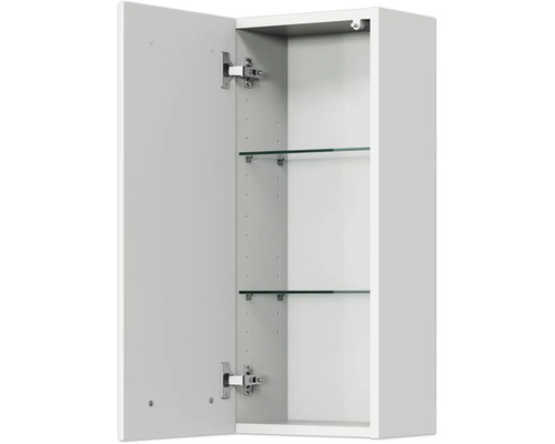 Offener Badezimmerschrank mit zwei Glasböden