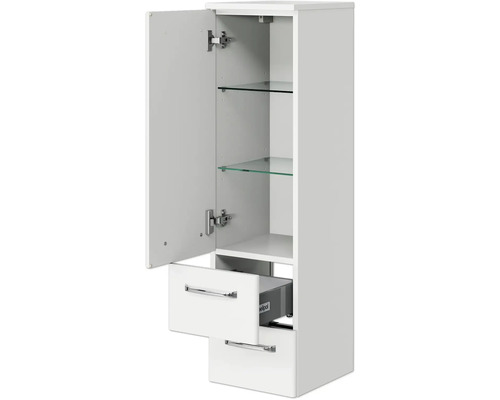 Badezimmerschrank mit offener Tür und Schubladen