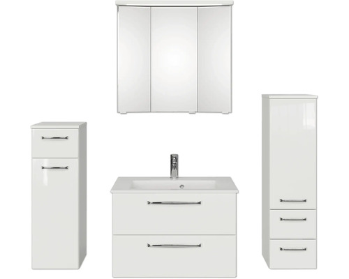 Komplettes Badezimmermöbel Set mit Waschbeckenunterschrank, Waschbecken, Spiegelschrank und zwei Seitenschränken