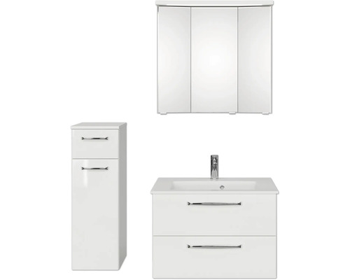 Badezimmermöbel Set mit Waschtischunterschrank, Waschbecken, Spiegelschrank und Hochschrank