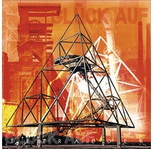 Das Albumcover von ''Theetrader'' zeigt ein pyramidenförmiges Stahlgerüst vor dem Hintergrund einer Industrielandschaft.