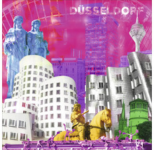 Düsseldorf Stadtbild Collage mit Statuen und Gebäuden