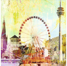 Collage mit dem Riesenrad, dem Rheinturm und der Lambertuskirche in Düsseldorf