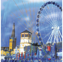 Abbildung einer Stadtansicht mit Riesenrad, Turm und Menschenmenge