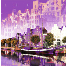 Dekoratives Wandbild mit einer Stadtansicht von Lübeck und einem Schiff