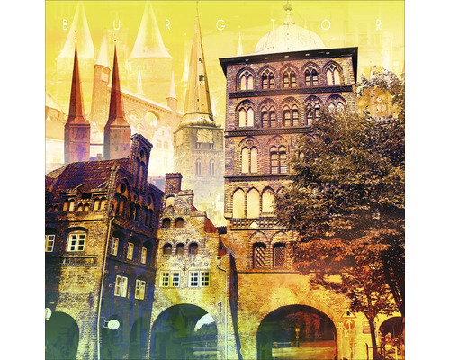 Glasbild Lübeck Burgtor gelb 50x50 cm
