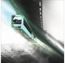 Schwebebahn auf einer erhöhten Strecke.