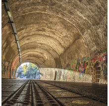 Tunnel mit Betonwänden und Graffiti
