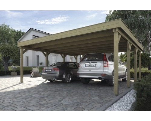 Doppelcarport weka 609 Gr. 1 576 x 591 cm kesseldruckimprägniert Doppelcarport aus Holz mit zwei parkenden Autos