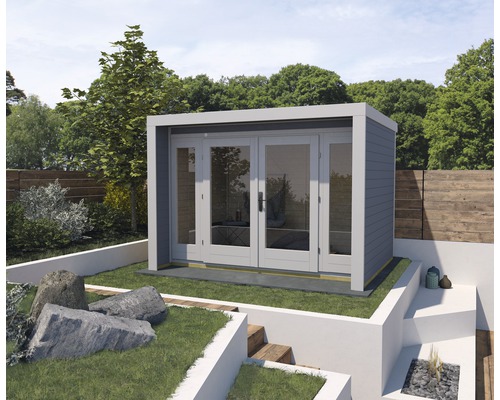 Gartenhaus weka Design 263 Gr. 2 inkl. Fußboden 305 x 250 cm grau Gartenhaus mit Doppeltür in einem gepflegten Garten