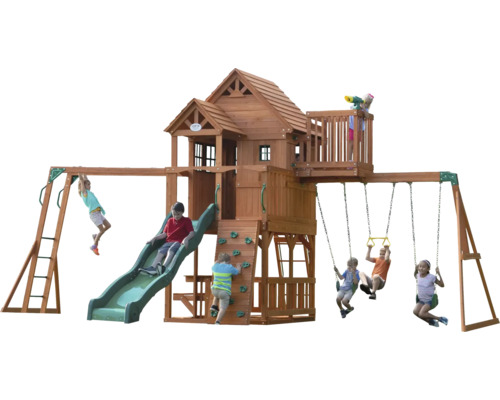 Spielturm Backyard DISCOVERY Skyfort II 510 x 670 cm Holz braun bestehend aus Schaukel