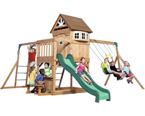 Spielturm Backyard DISCOVERY Montpelier 470 x 490 cm Holz braun bestehend aus Schaukel