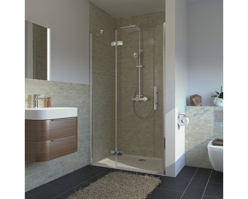 Drehtür für Nische Breuer Avanta 120 cm Anschlag links Dekor Grau Profilfarbe chrom Badezimmer mit Duschkabine, Waschtisch und Toilette