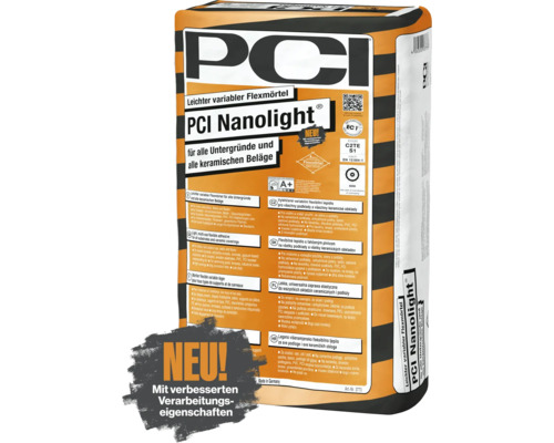 PCI Nanolight® leichter variabler Flexmörtel für alle Untergründe und alle keramischen Beläge grau C2TE-S1 15 kg