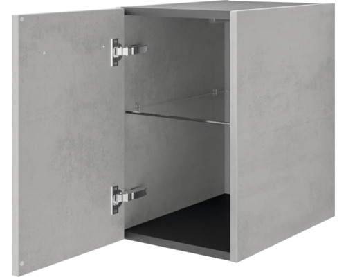 Grauer Hängeschrank mit Tür und Glasboden