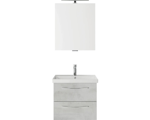 Badmöbelset 3-teilig Pelipal Serie 4035 BxHxT 60 x 200 x 45 cm Frontfarbe grau mit Waschtisch Keramik weiß und Keramik-Waschtisch Waschtischunterschrank Spiegel mit LED-Beleuchtung Griff chrom glanz 40350600112030 Waschtischunterschrank mit Waschbecken und Spiegelschrank für das Badezimmer