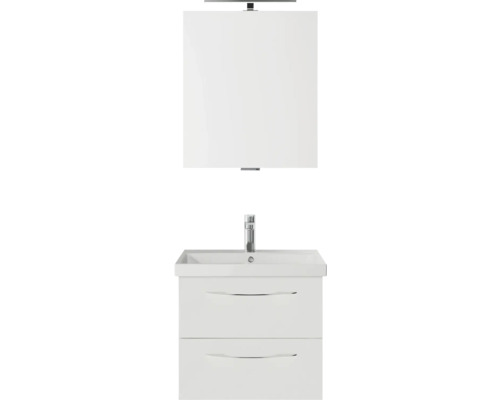 Badmöbel-Set Pelipal Serie 4035 BxHxT 60 x 200 x 45 cm Frontfarbe weiß Badmöbelset 3-teilig mit Waschtisch Keramik weiß und Keramik-Waschtisch Waschtischunterschrank Spiegel mit LED-Beleuchtung