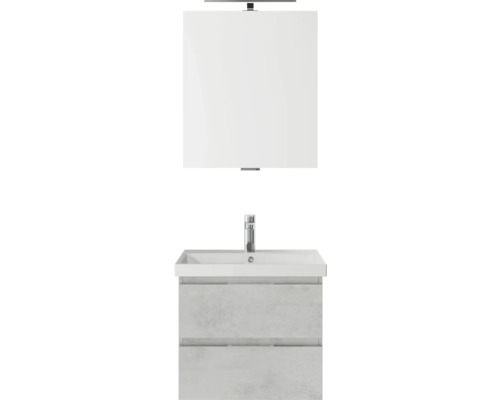 Badmöbel-Set Pelipal Serie 4035 BxHxT 60 x 200 x 45 cm Frontfarbe grau Badmöbelset 3-teilig mit Waschtisch Keramik weiß und Keramik-Waschtisch Waschtischunterschrank Spiegel mit LED-Beleuchtung