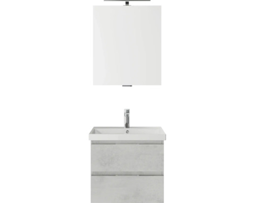 Badmöbelset 3-teilig Pelipal Serie 4035 BxHxT 60 x 200 x 45 cm Frontfarbe grau mit Waschtisch Keramik weiß und Keramik-Waschtisch Waschtischunterschrank Spiegel mit LED-Beleuchtung 40350600122030 Badezimmer Waschtischkombination mit Waschbecken, Armatur und Spiegelschrank