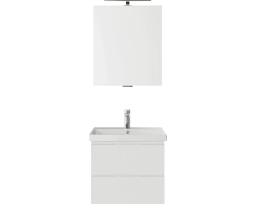 Badmöbel-Set Pelipal Serie 4035 BxHxT 60 x 200 x 45 cm Frontfarbe weiß Badmöbelset 3-teilig mit Waschtisch Keramik weiß und Keramik-Waschtisch Waschtischunterschrank Spiegel mit LED-Beleuchtung
