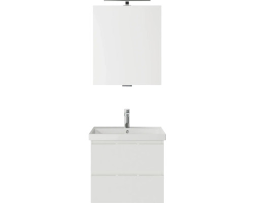 Badmöbelset 3-teilig Pelipal Serie 4035 BxHxT 60 x 200 x 45 cm Frontfarbe weiß mit Waschtisch Keramik weiß und Keramik-Waschtisch Waschtischunterschrank Spiegel mit LED-Beleuchtung 40350600122150 Weißer Waschtischunterschrank mit Aufsatzwaschbecken und Spiegelschrank