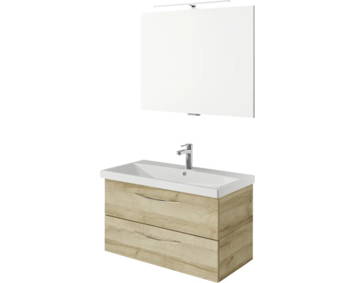 Waschtisch mit Waschbecken, zwei Schubladen und Spiegel mit Beleuchtung