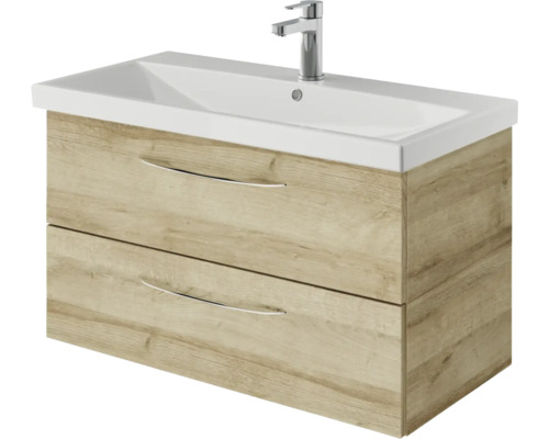 Waschtischunterschrank mit zwei Schubladen und Aufsatzwaschbecken