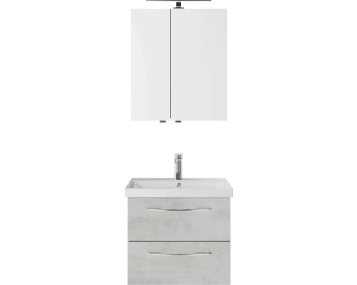 Badmöbel-Set Pelipal Serie 4035 BxHxT 60 x 200 x 45 cm Frontfarbe grau Badmöbelset 3-teilig mit Waschtisch Keramik weiß und Keramik-Waschtisch Waschtischunterschrank Spiegelschrank mit LED-Beleuchtung