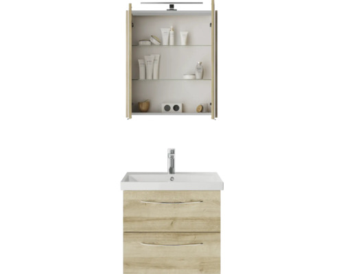 Badezimmermöbel-Set mit Waschbecken, Unterschrank mit Schubladen und offenem Spiegelschrank